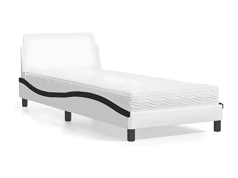 Lit avec matelas blanc et noir 80x200 similicuir