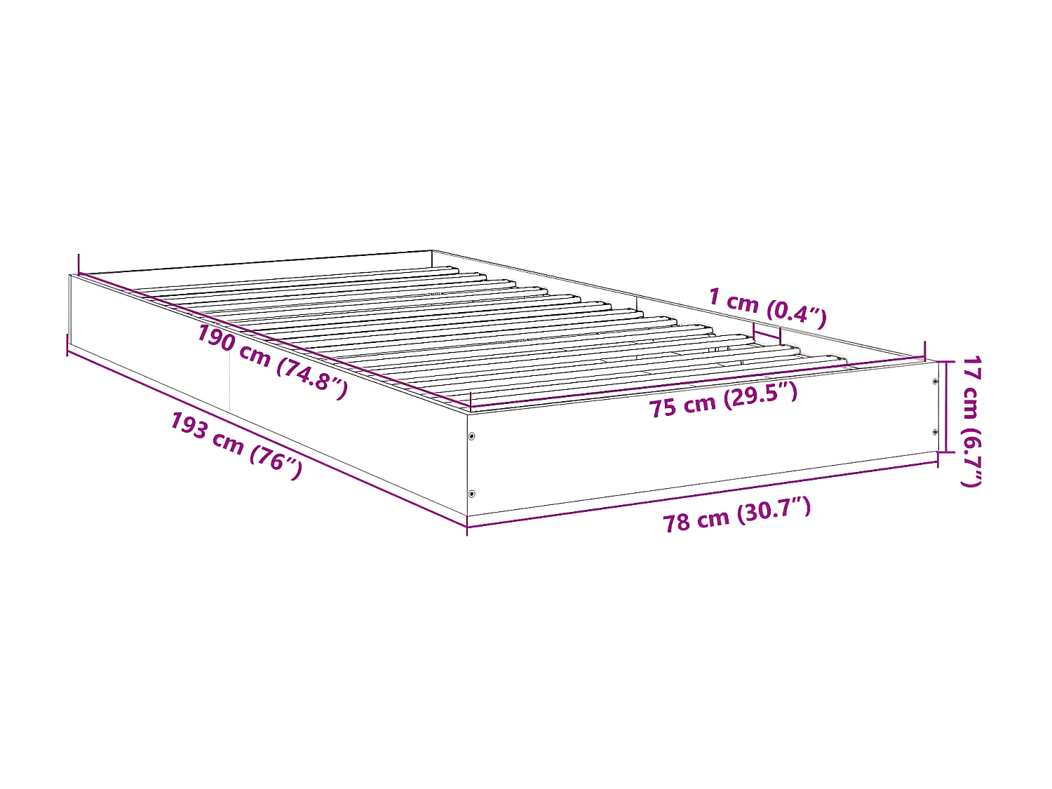 Cadre de lit noir 75x190 bois d'ingénierie