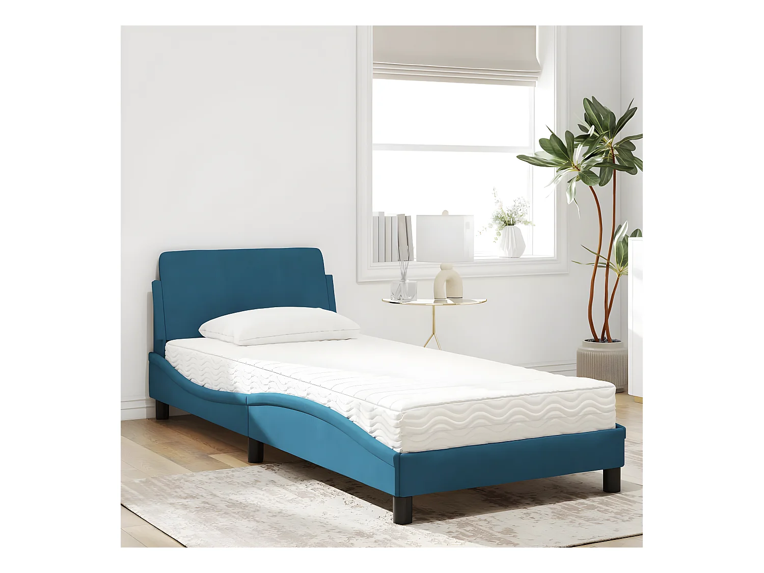 vidaXL Cama con colchón terciopelo azul 90x200 cm