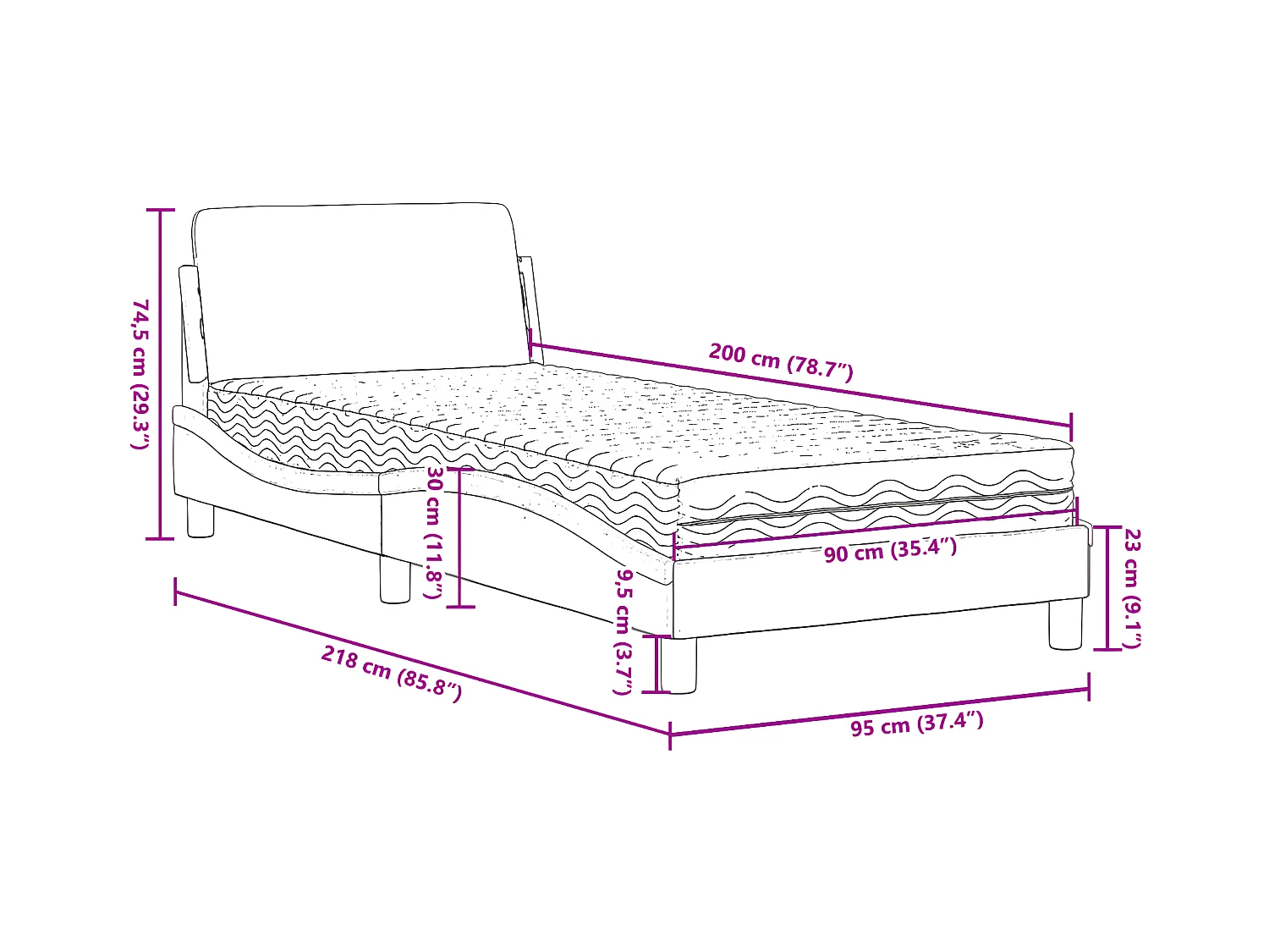 vidaXL Cama con colchón terciopelo azul 90x200 cm