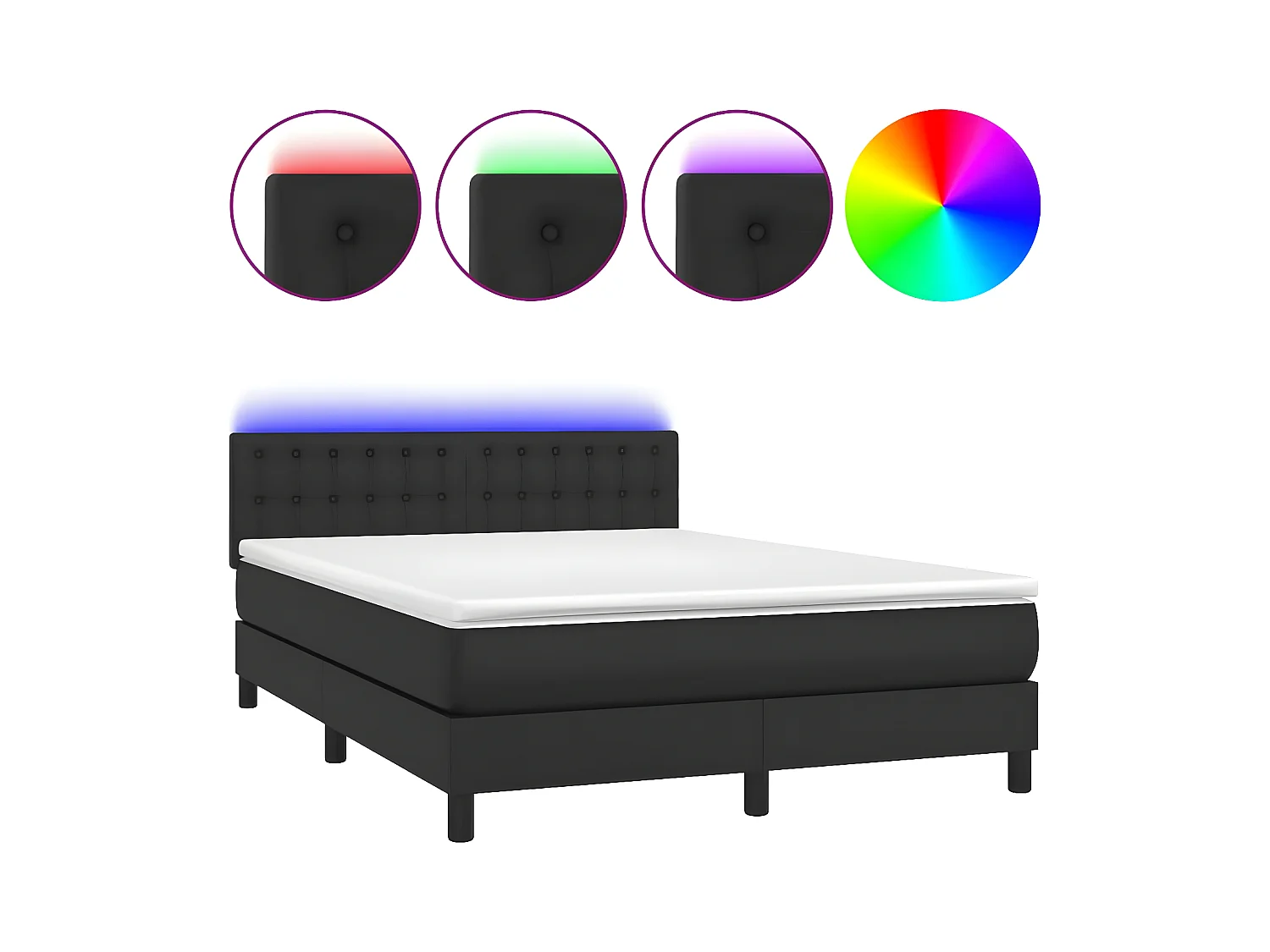 Sommier à lattes de lit avec matelas et LED Noir 140x200