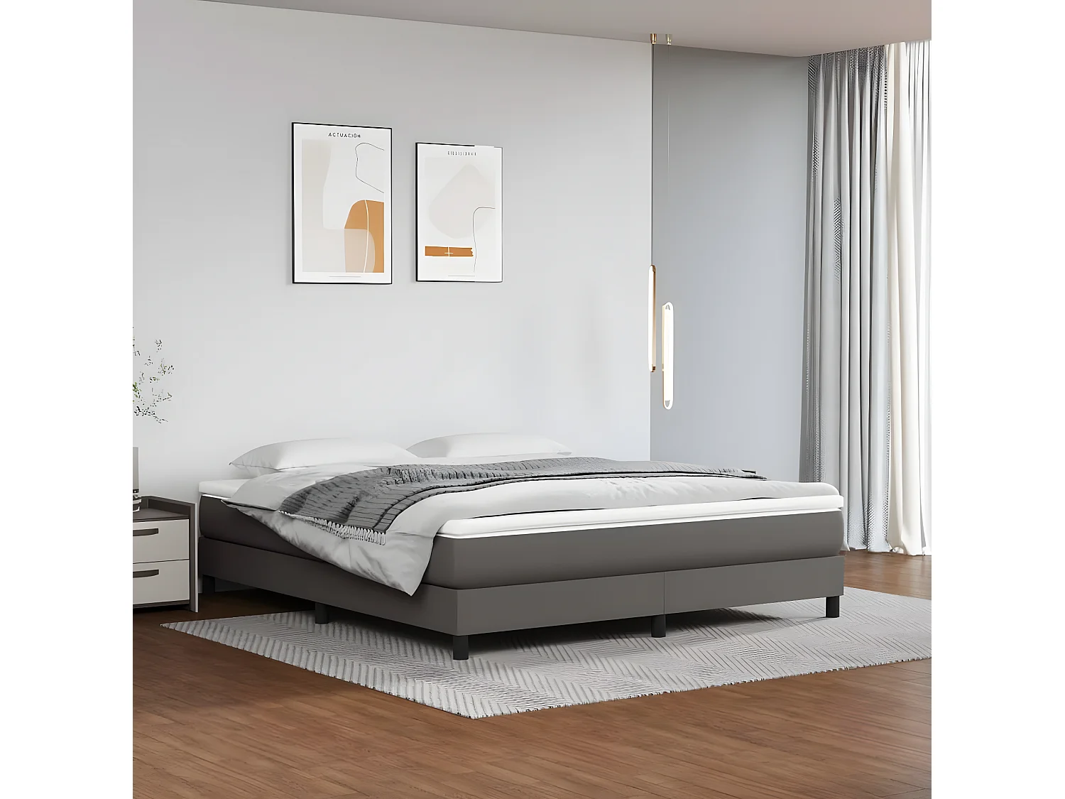 Sommier à lattes de lit avec matelas Gris 160x200 Similicuir