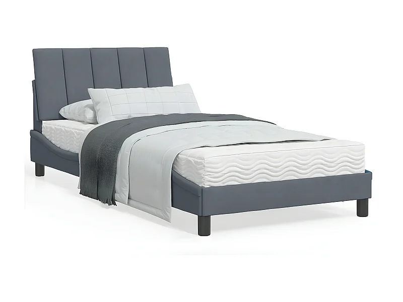 Lit avec matelas gris foncé 100x200 velours