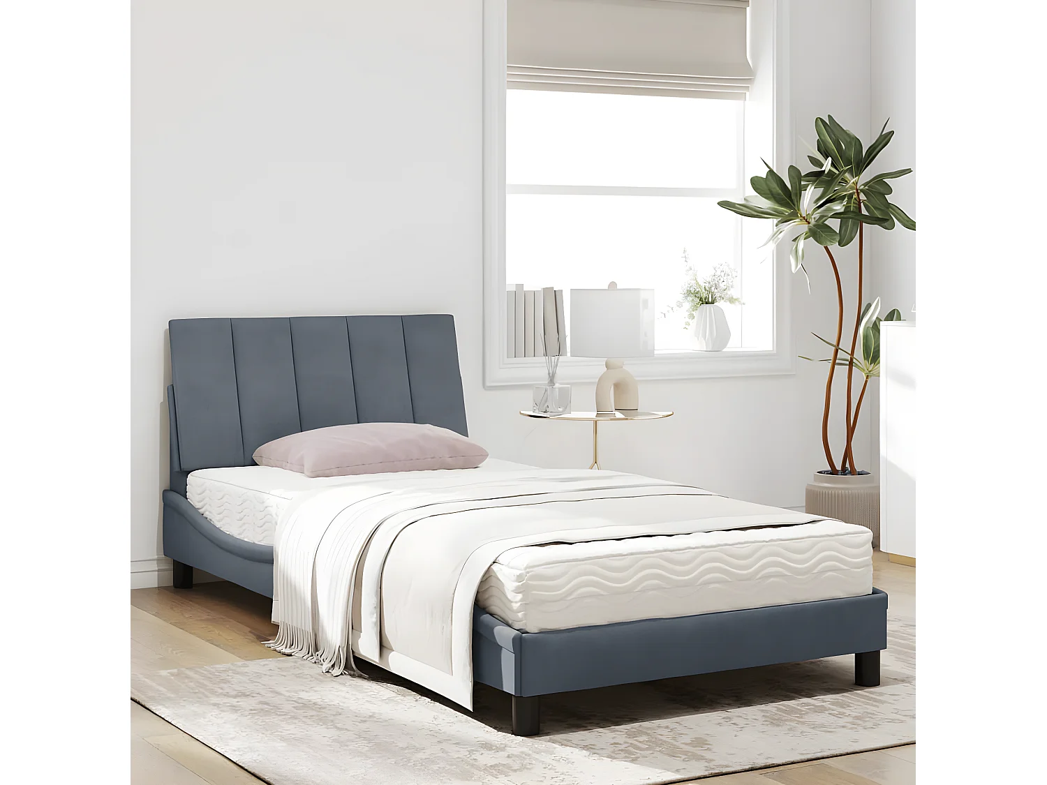 Lit avec matelas gris foncé 100x200 velours