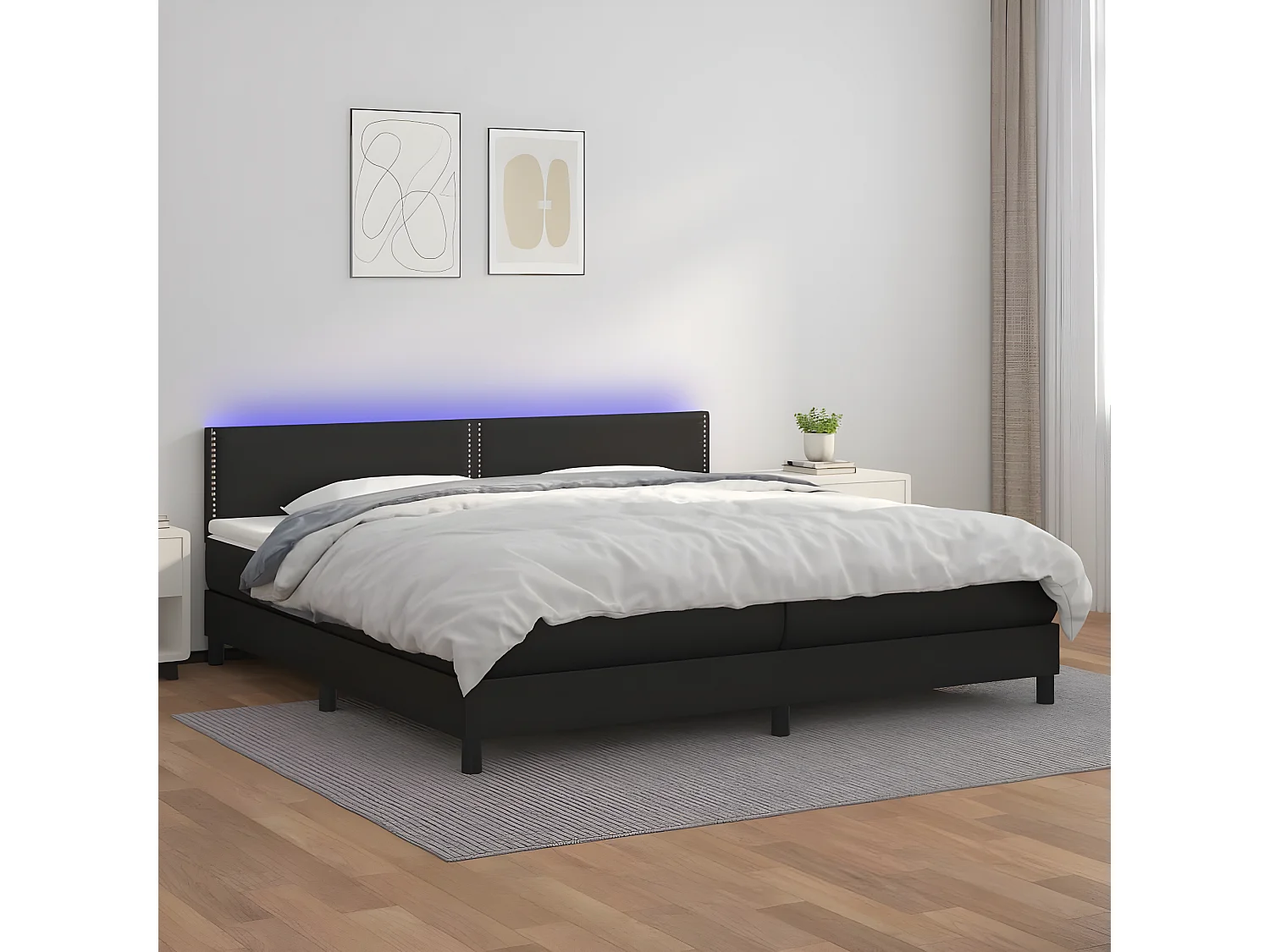 Sommier à lattes de lit avec matelas et LED Noir 200x200
