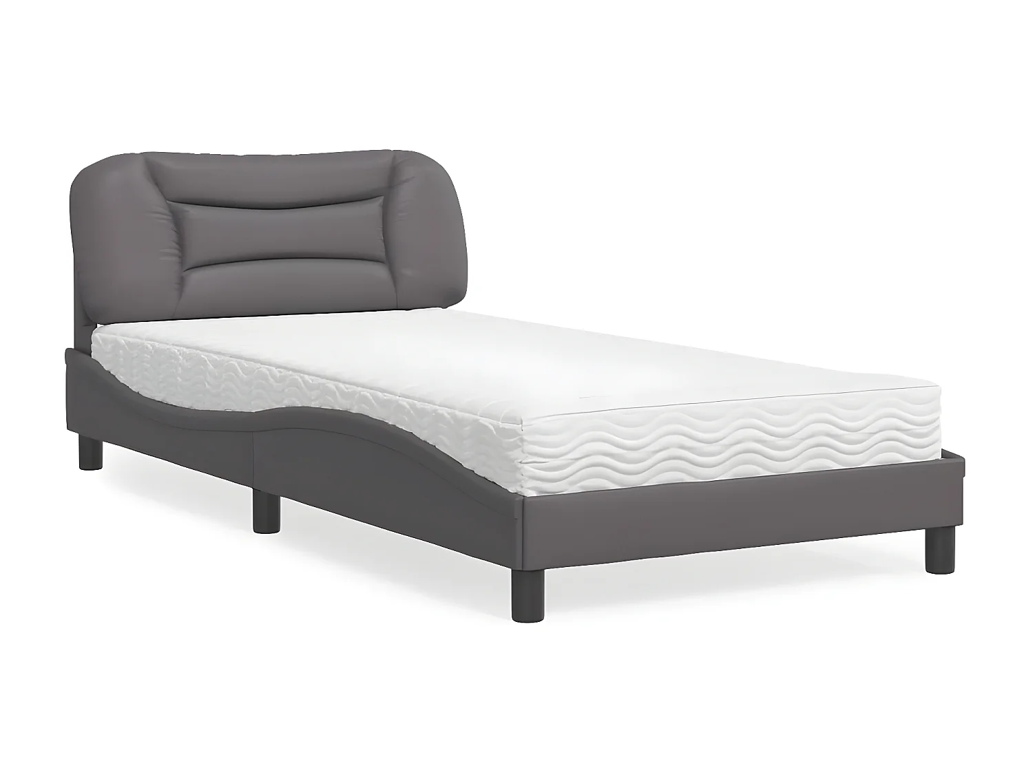 Lit avec matelas gris 100x200 similicuir