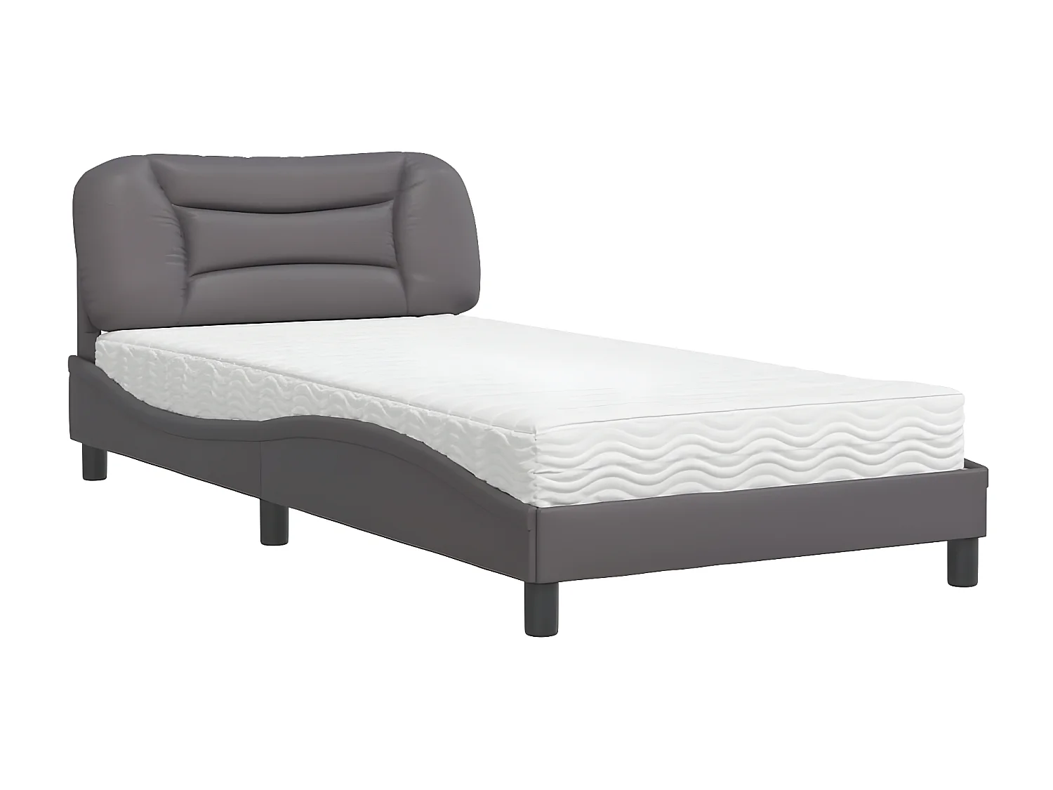 Lit avec matelas gris 100x200 similicuir