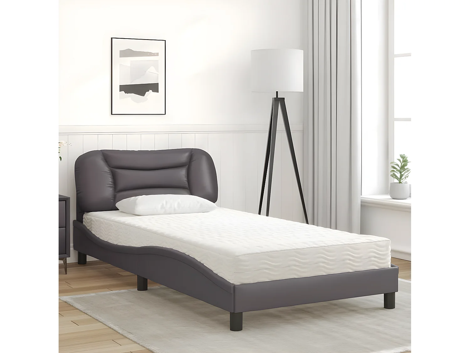 Lit avec matelas gris 100x200 similicuir