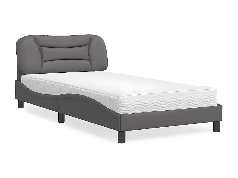 Lit avec matelas gris 100x200 similicuir