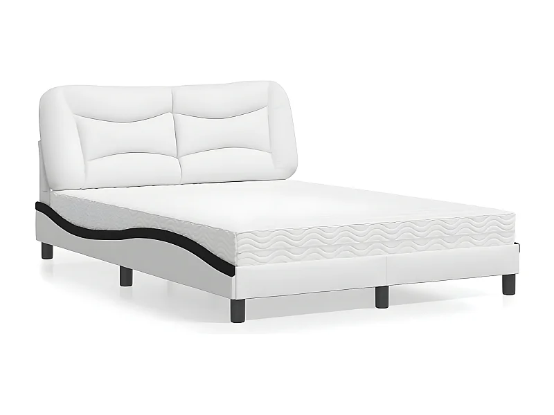 Lit avec matelas blanc et noir 140x200 similicuir