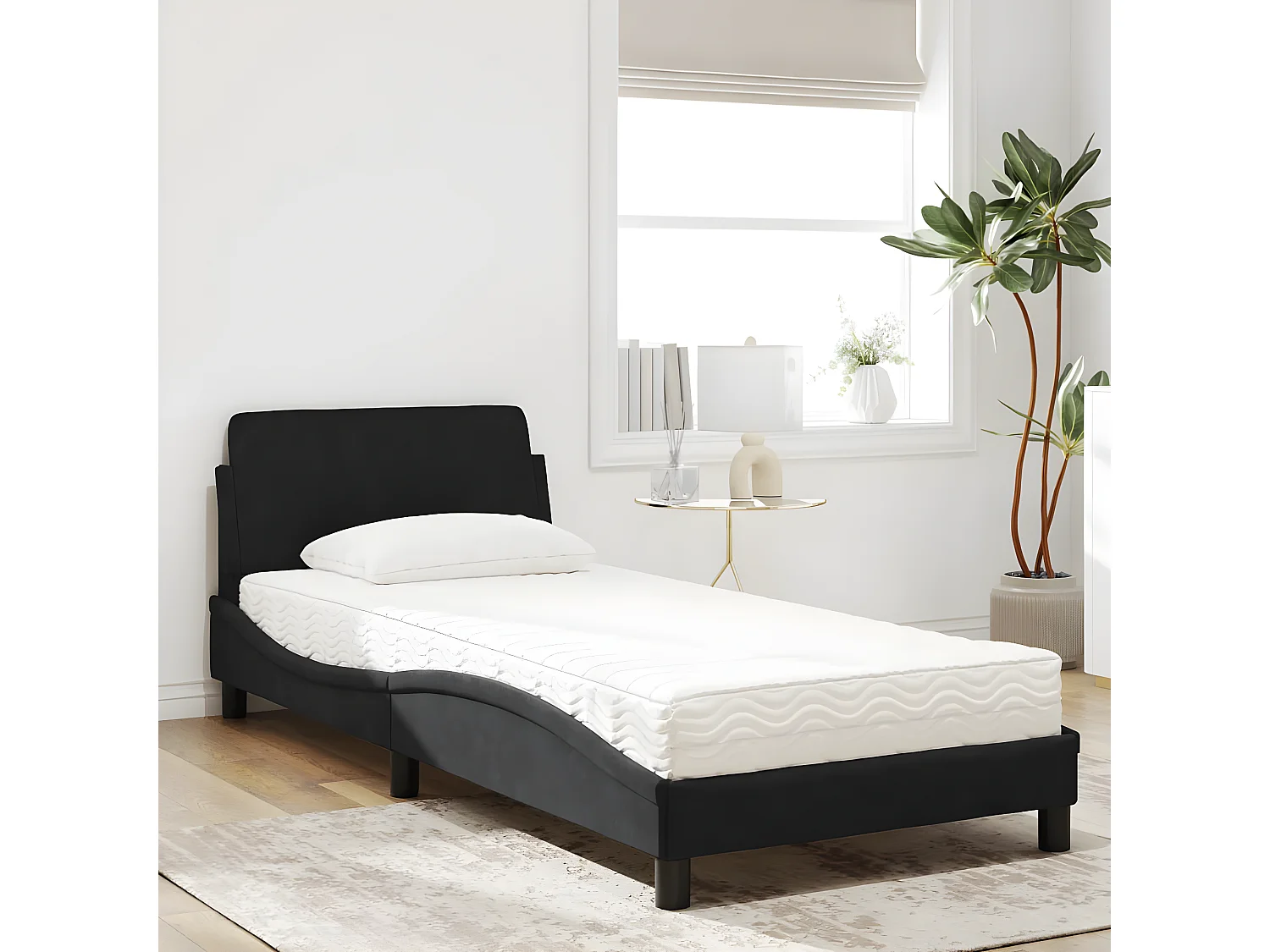 Lit avec matelas noir 80x200 velours