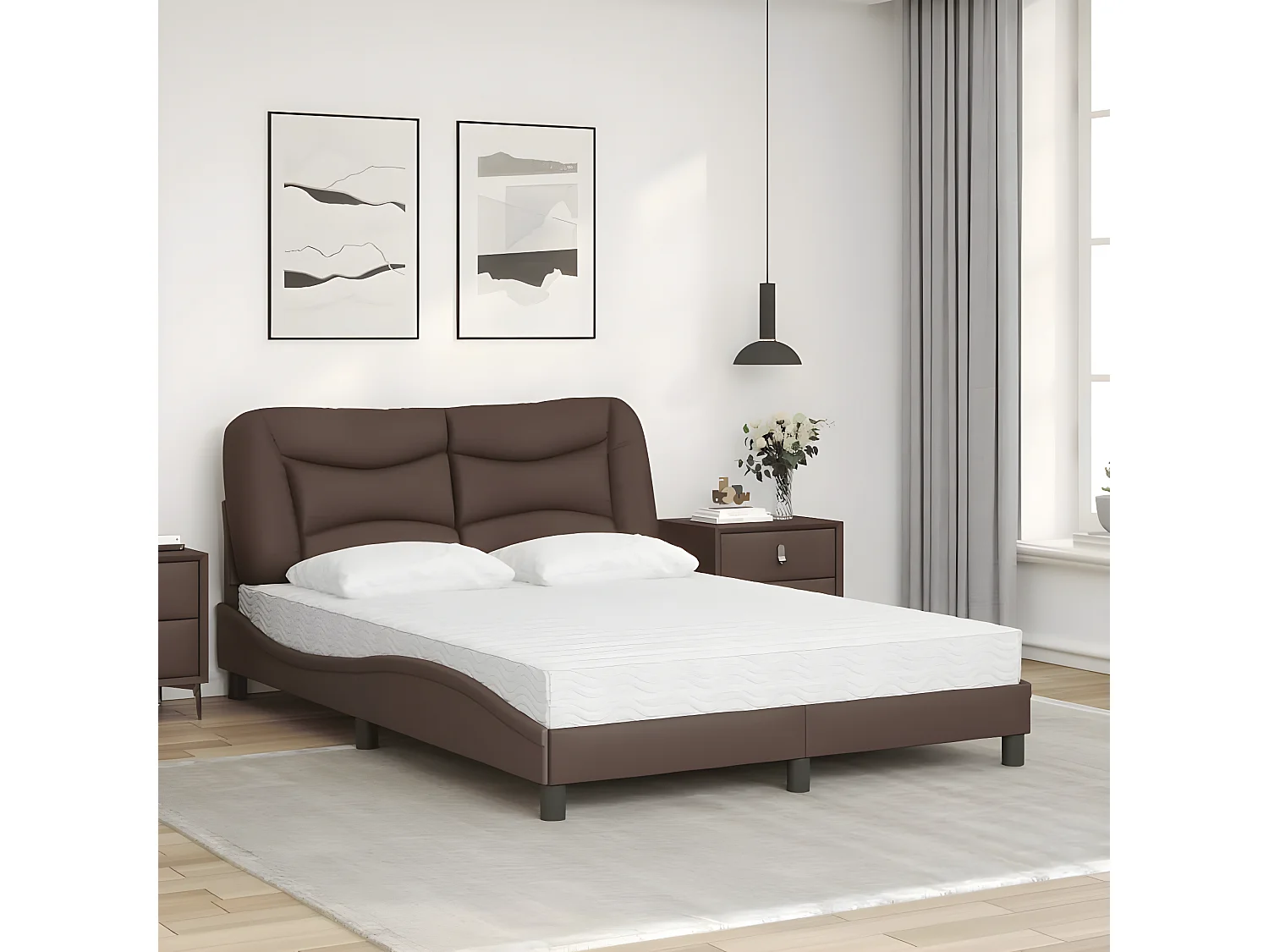 Lit avec matelas marron 120x200 similicuir