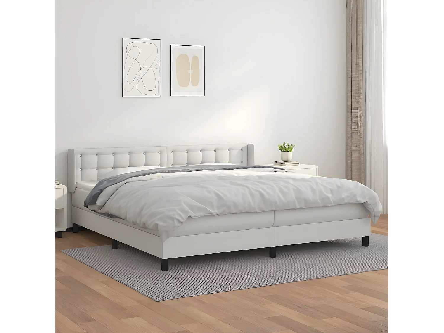 Sommier à lattes de lit avec matelas Blanc 200x200 Similicuir