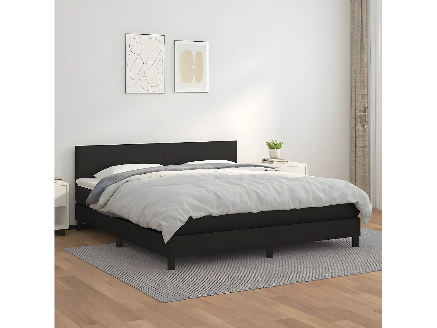 Sommier à lattes de lit avec matelas Noir 180x200 Similicuir