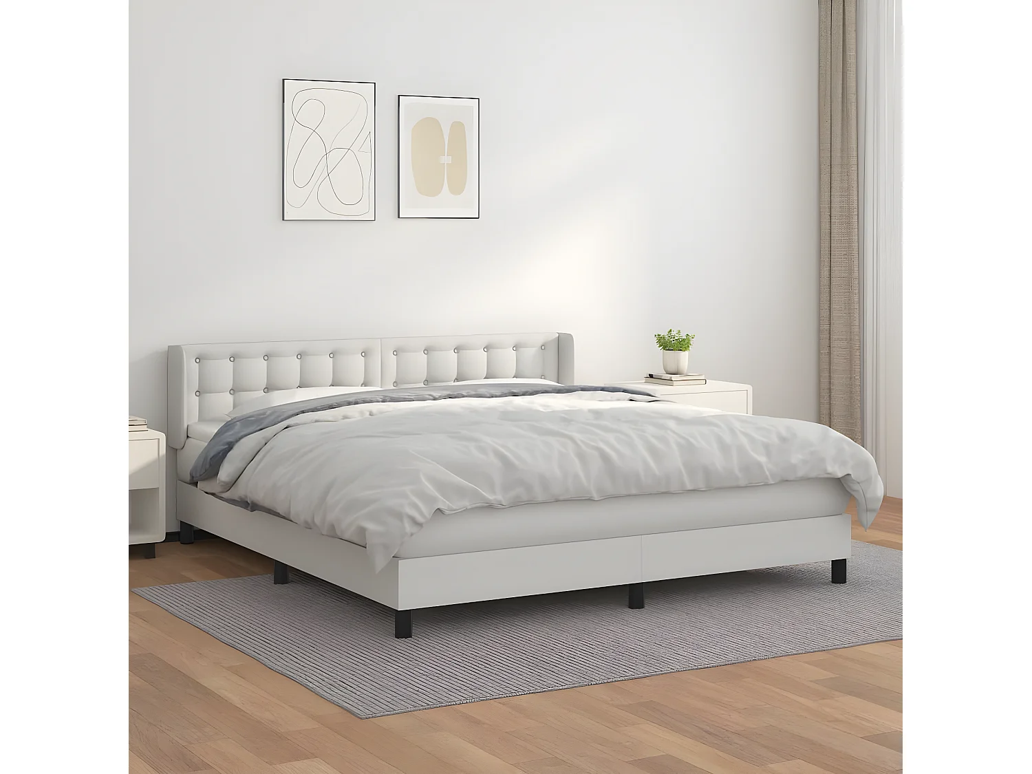 Sommier à lattes de lit avec matelas Blanc 160x200 Similicuir