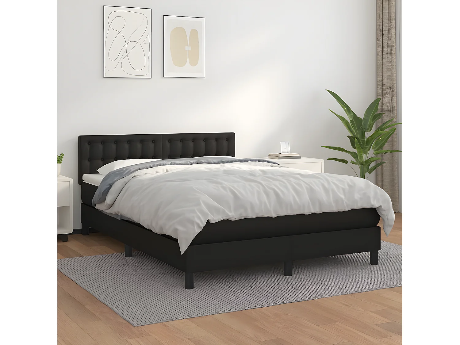 Sommier à lattes de lit avec matelas Noir 140x200 Similicuir