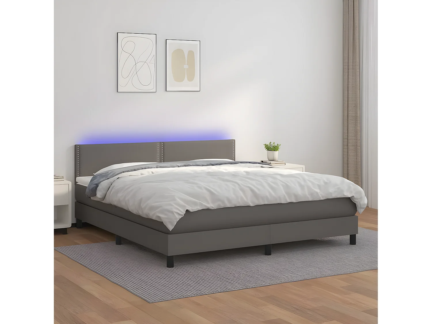 Sommier à lattes de lit avec matelas et LED Gris 180x200