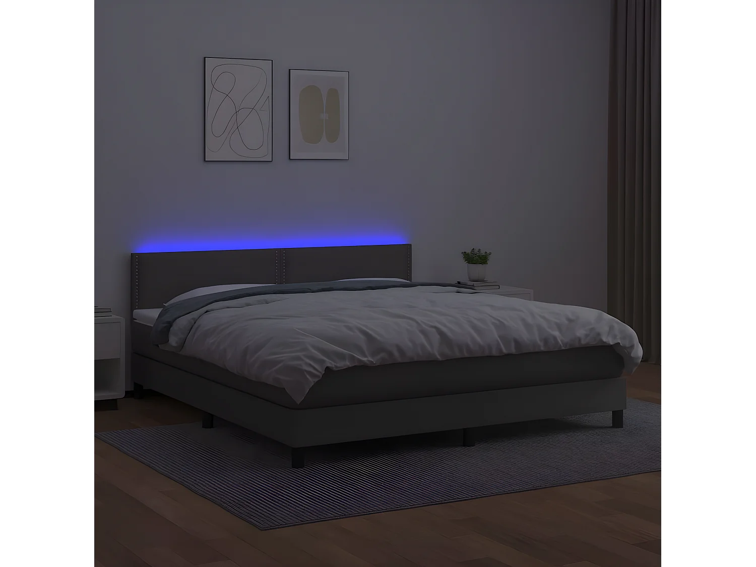 Sommier à lattes de lit avec matelas et LED Gris 180x200