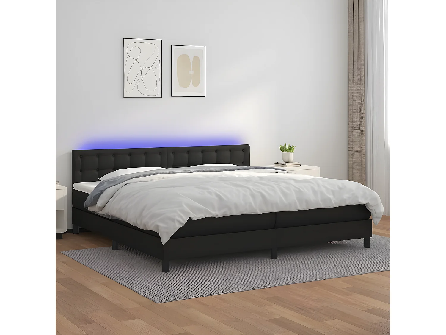 Sommier à lattes de lit avec matelas et LED Noir 200x200