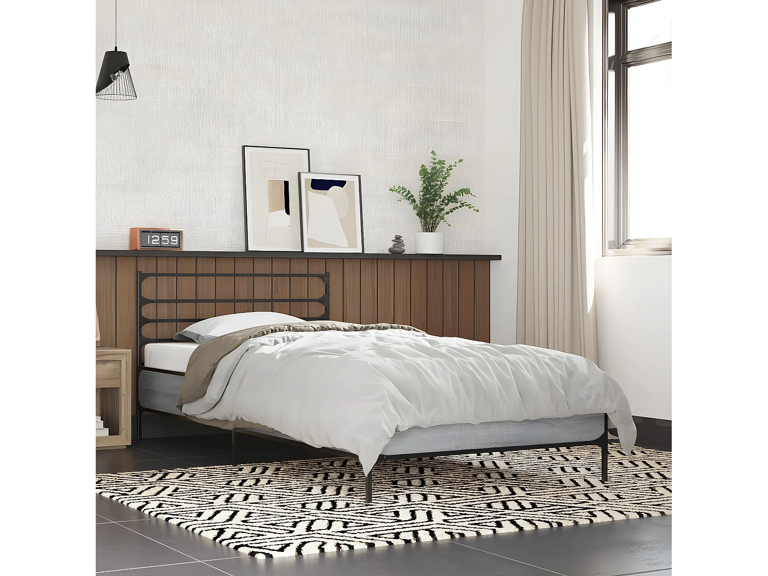 Cadre de lit sonoma gris 100x200 bois d'ingénierie et métal