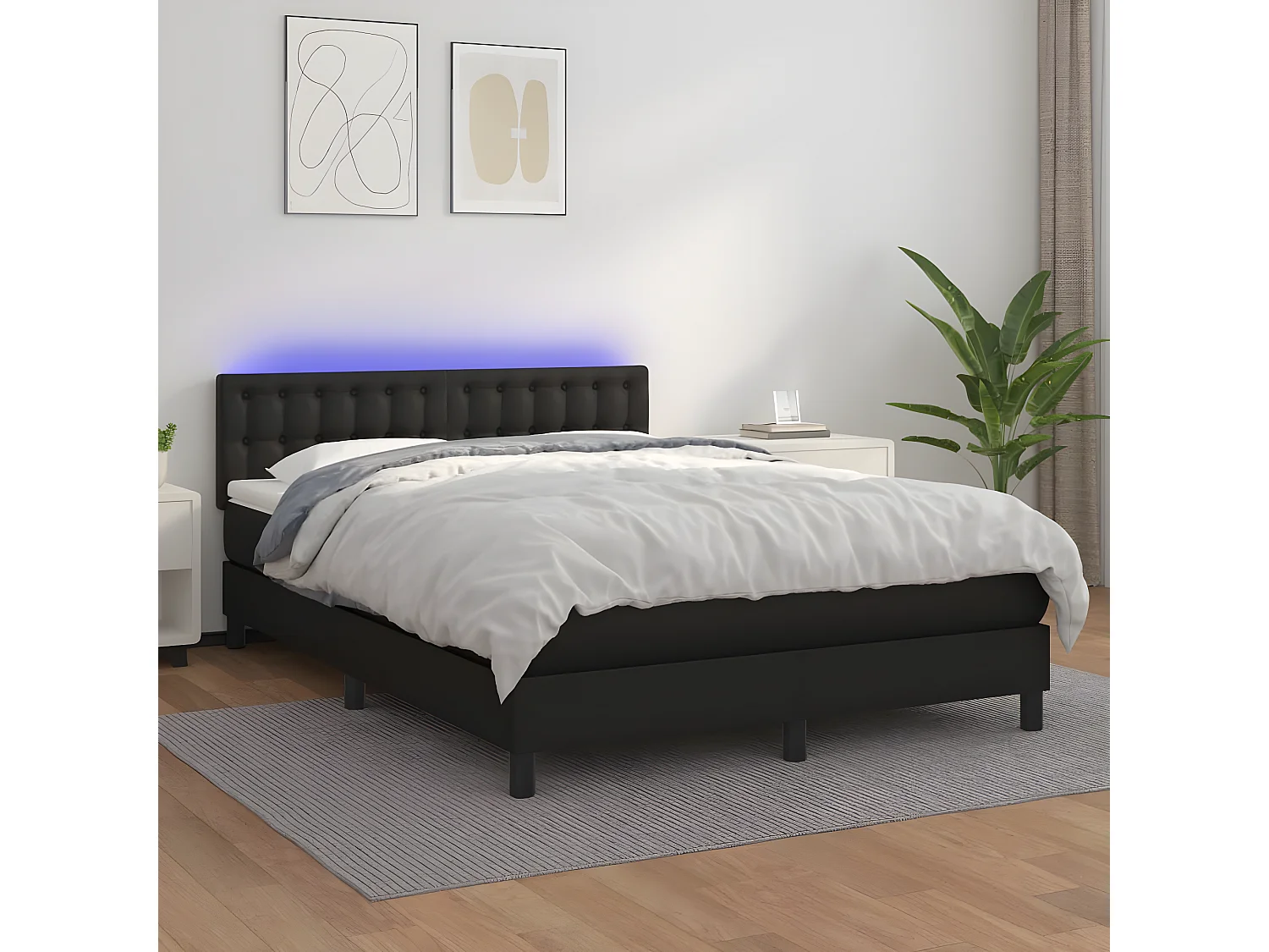 Sommier à lattes de lit avec matelas et LED Noir 140x190