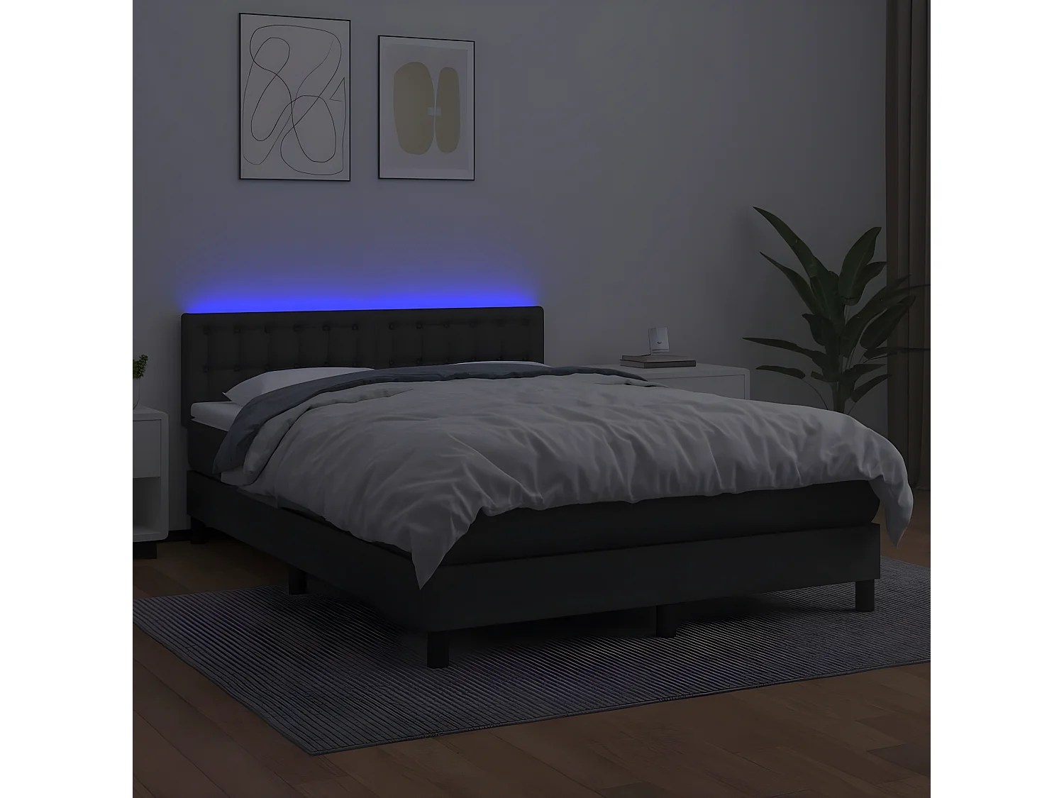 Sommier à lattes de lit avec matelas et LED Noir 140x190
