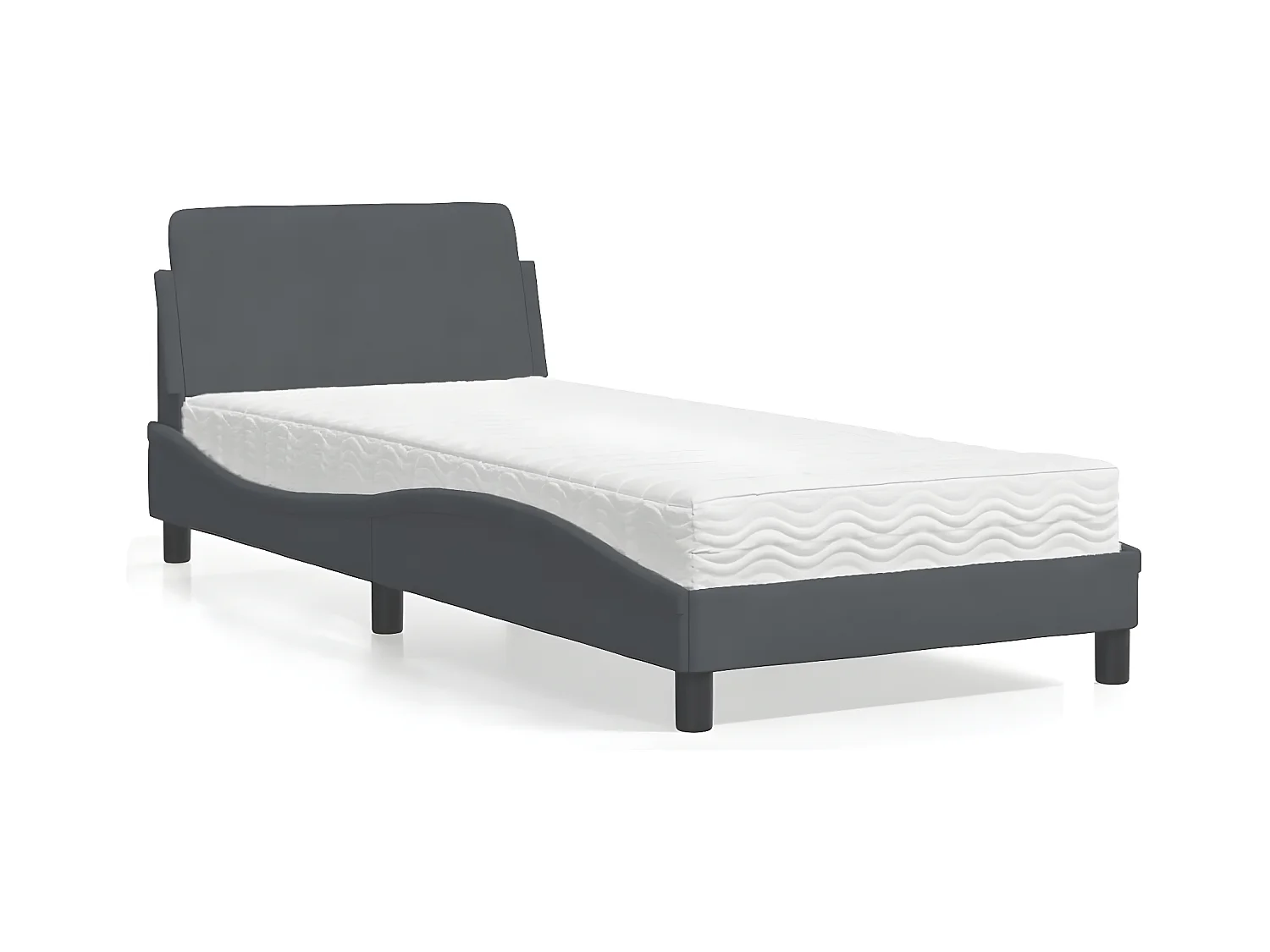 Lit avec matelas gris foncé 90x200 velours