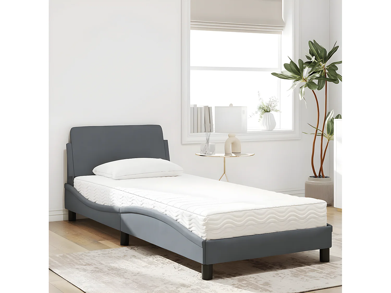 Lit avec matelas gris foncé 90x200 velours