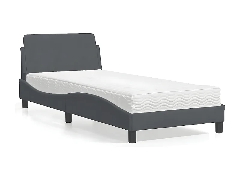 Lit avec matelas gris foncé 90x200 velours