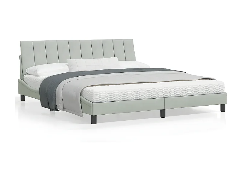 Cadre de lit avec lumières LED gris clair 180x200 velours