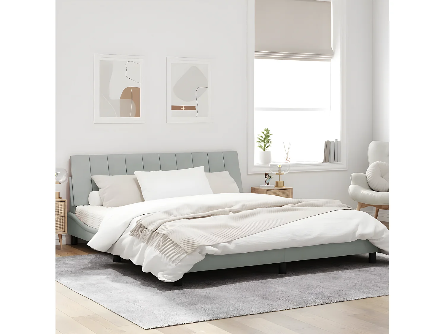 Cadre de lit avec lumières LED gris clair 180x200 velours