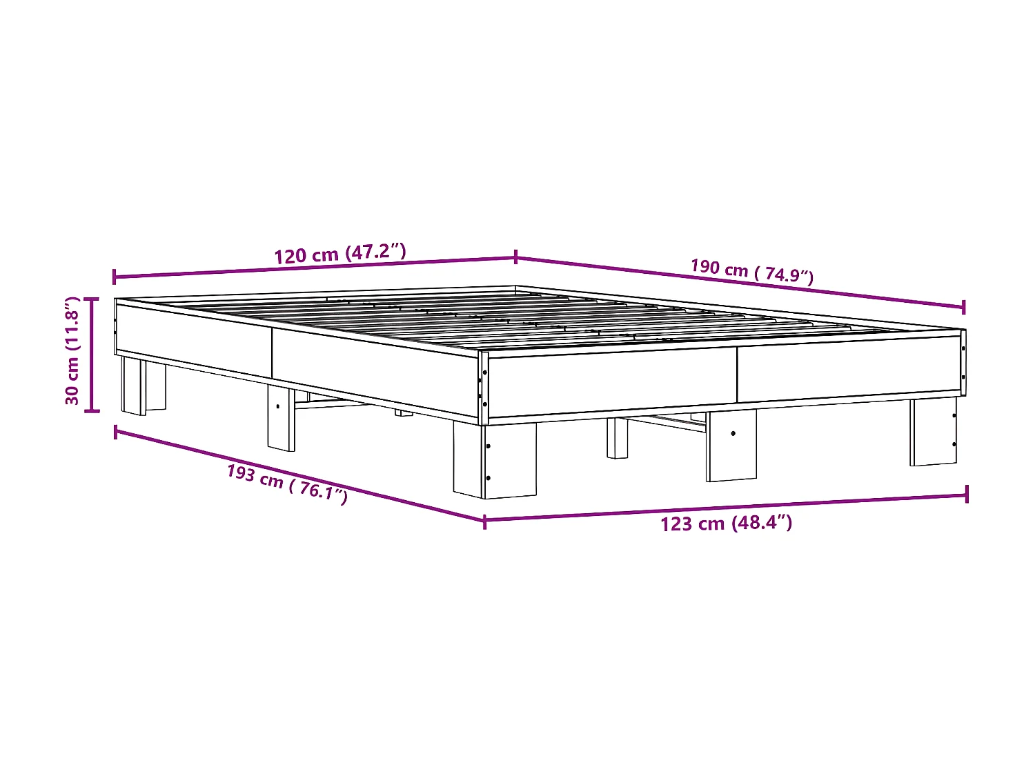 Cadre de lit chêne sonoma 120x190 bois d'ingénierie et métal