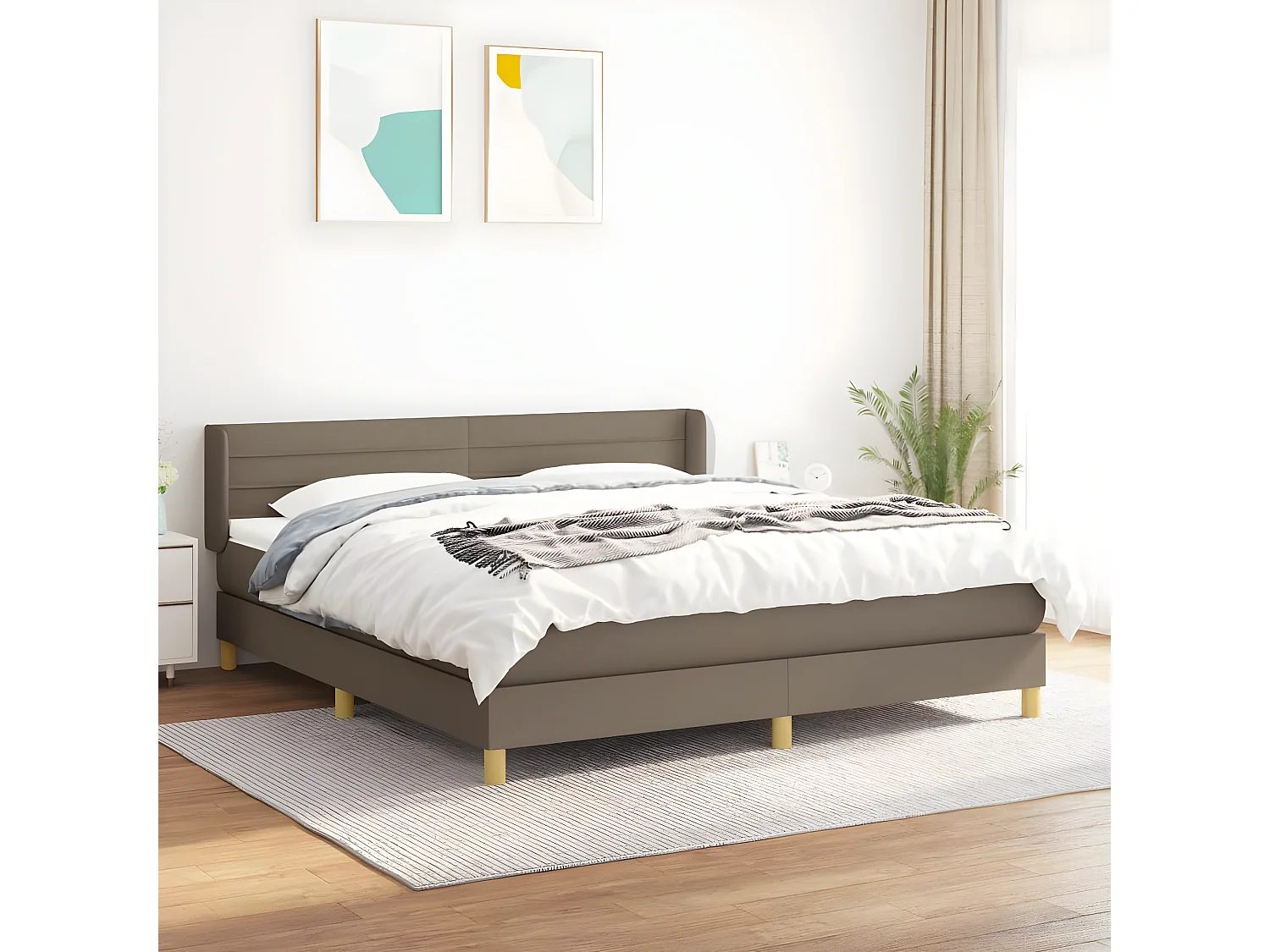 Sommier à lattes de lit avec matelas Taupe 180x200 Tissu