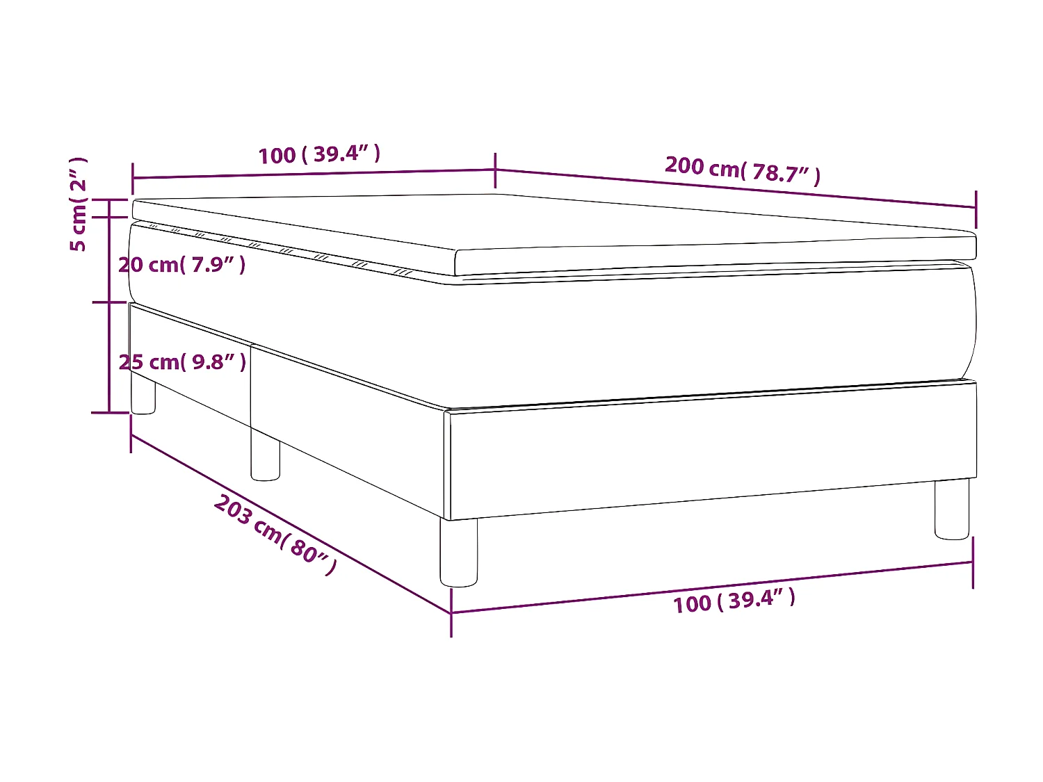 Sommier à lattes de lit avec matelas Gris 100x200 Similicuir