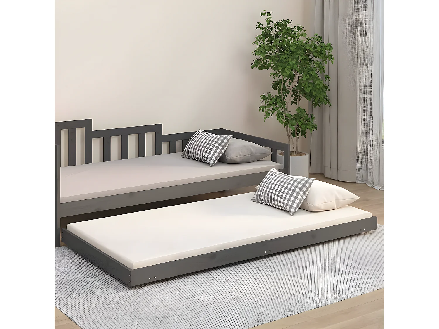 Cadre de lit Gris 90x200 Bois de pin massif