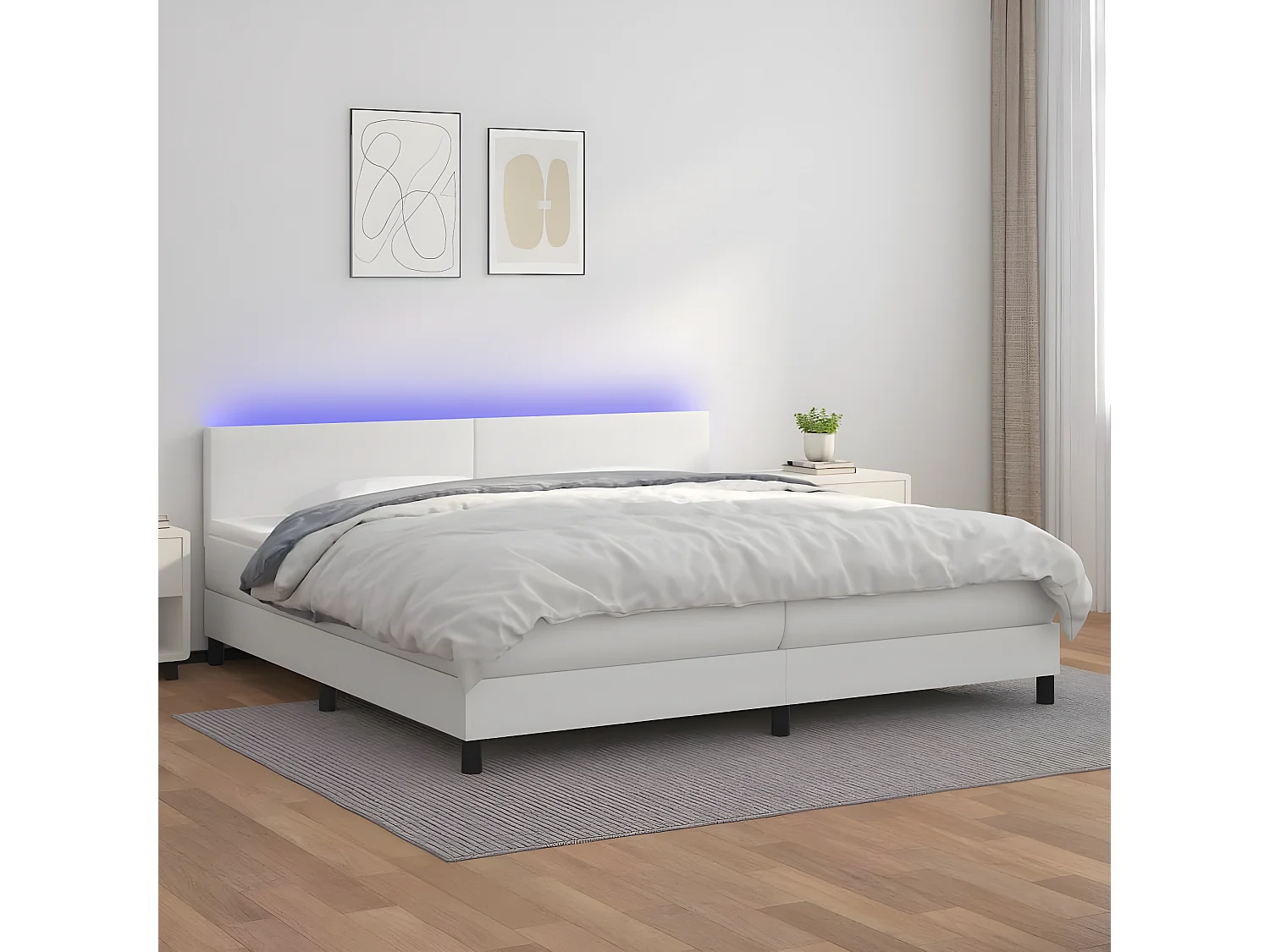Sommier à lattes de lit avec matelas et LED Blanc 200x200