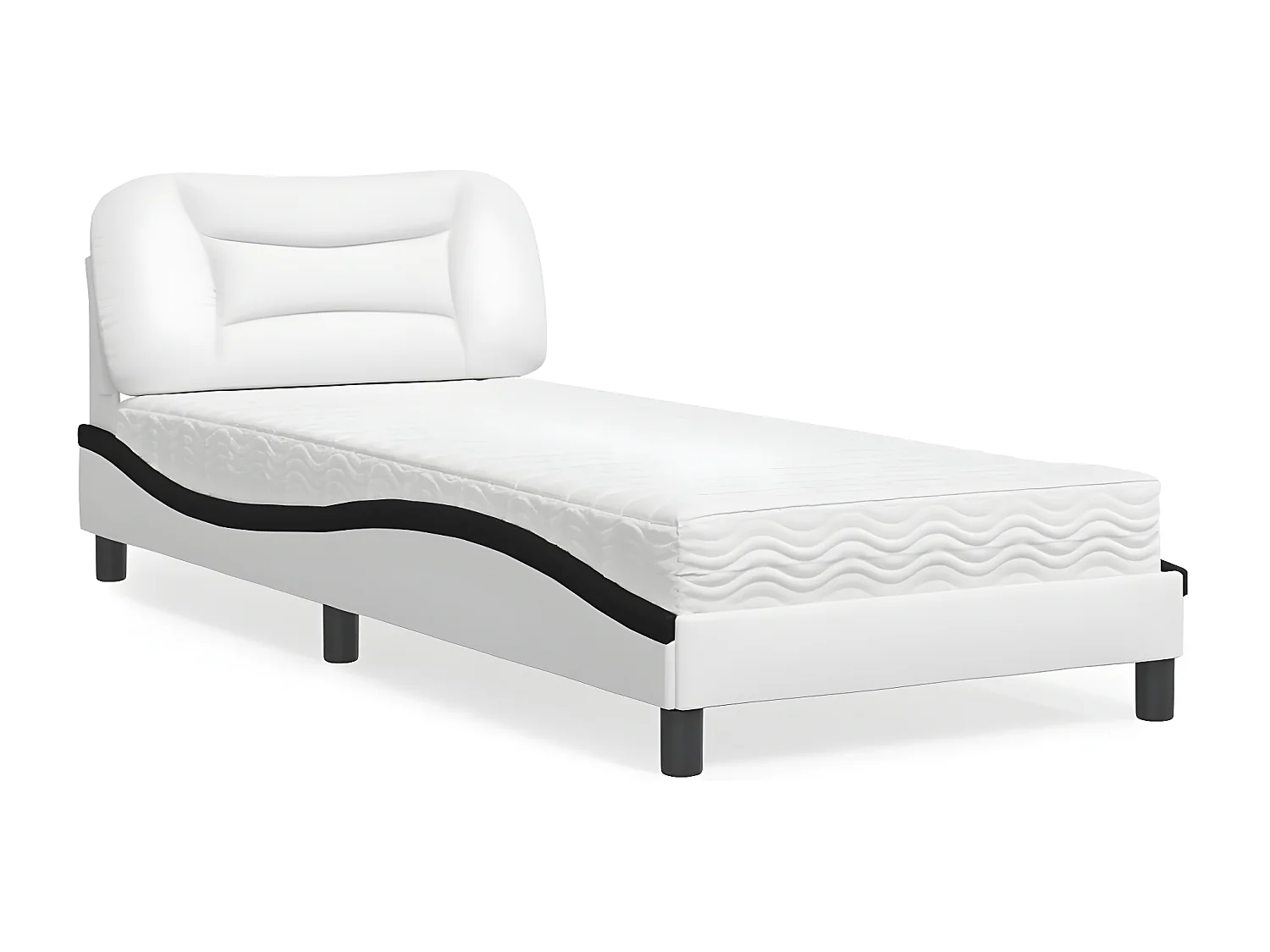 Lit avec matelas blanc et noir 90x200 similicuir