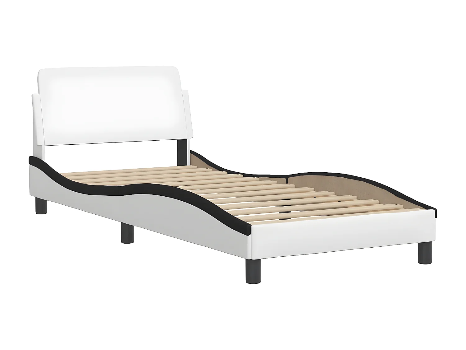 Lit avec matelas blanc et noir 90x200 similicuir