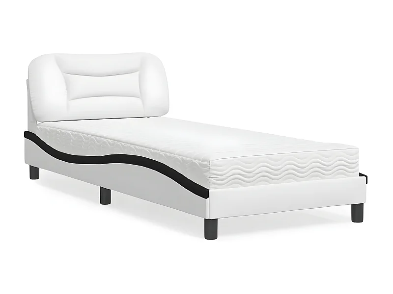 Lit avec matelas blanc et noir 90x200 similicuir