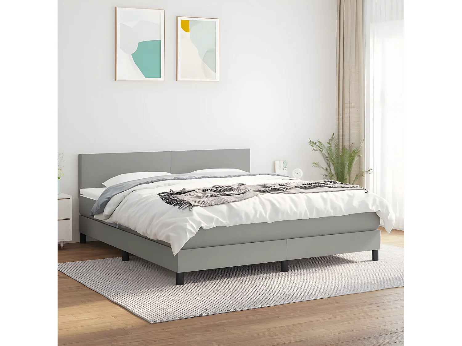 Sommier à lattes de lit avec matelas Gris clair 180x200 Tissu
