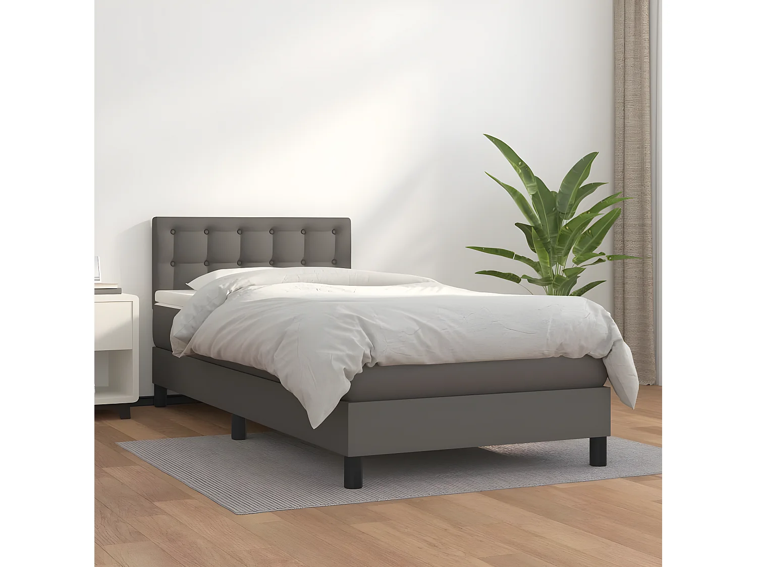 Sommier à lattes de lit avec matelas Gris 90x190 Similicuir