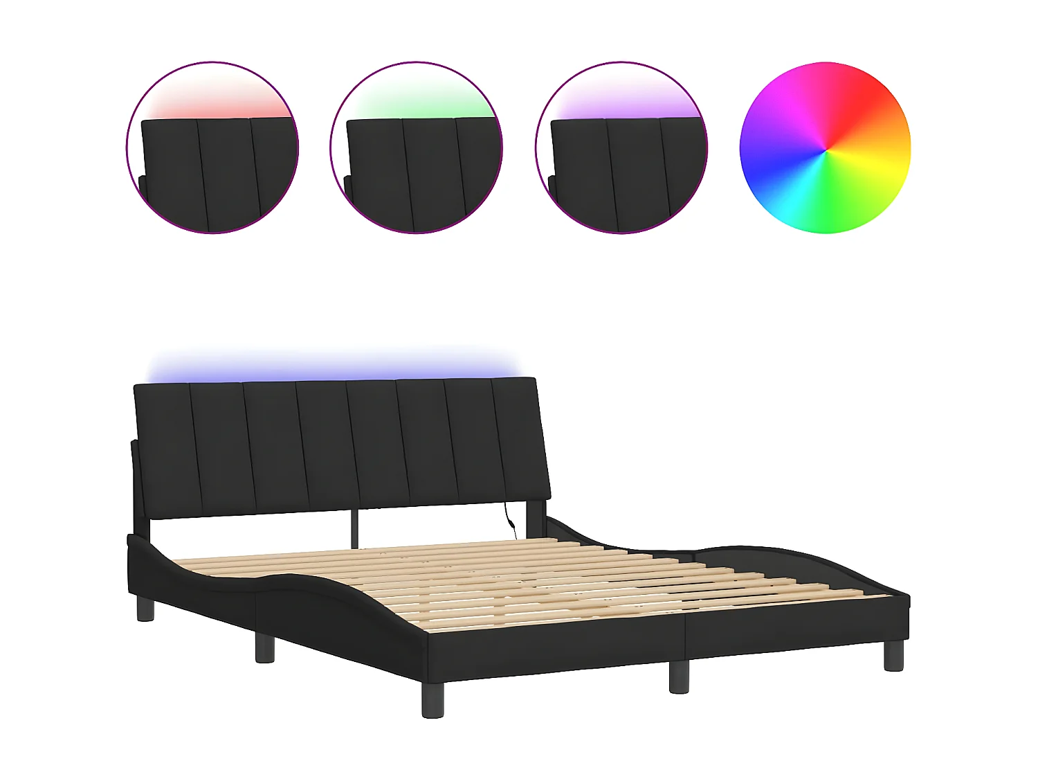 Cadre de lit avec lumières LED noir 160x200 velours