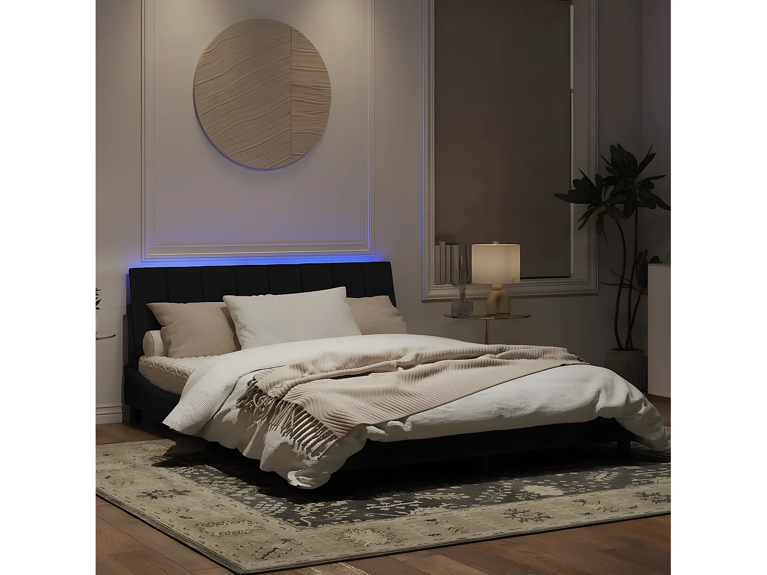 Cadre de lit avec lumières LED noir 160x200 velours