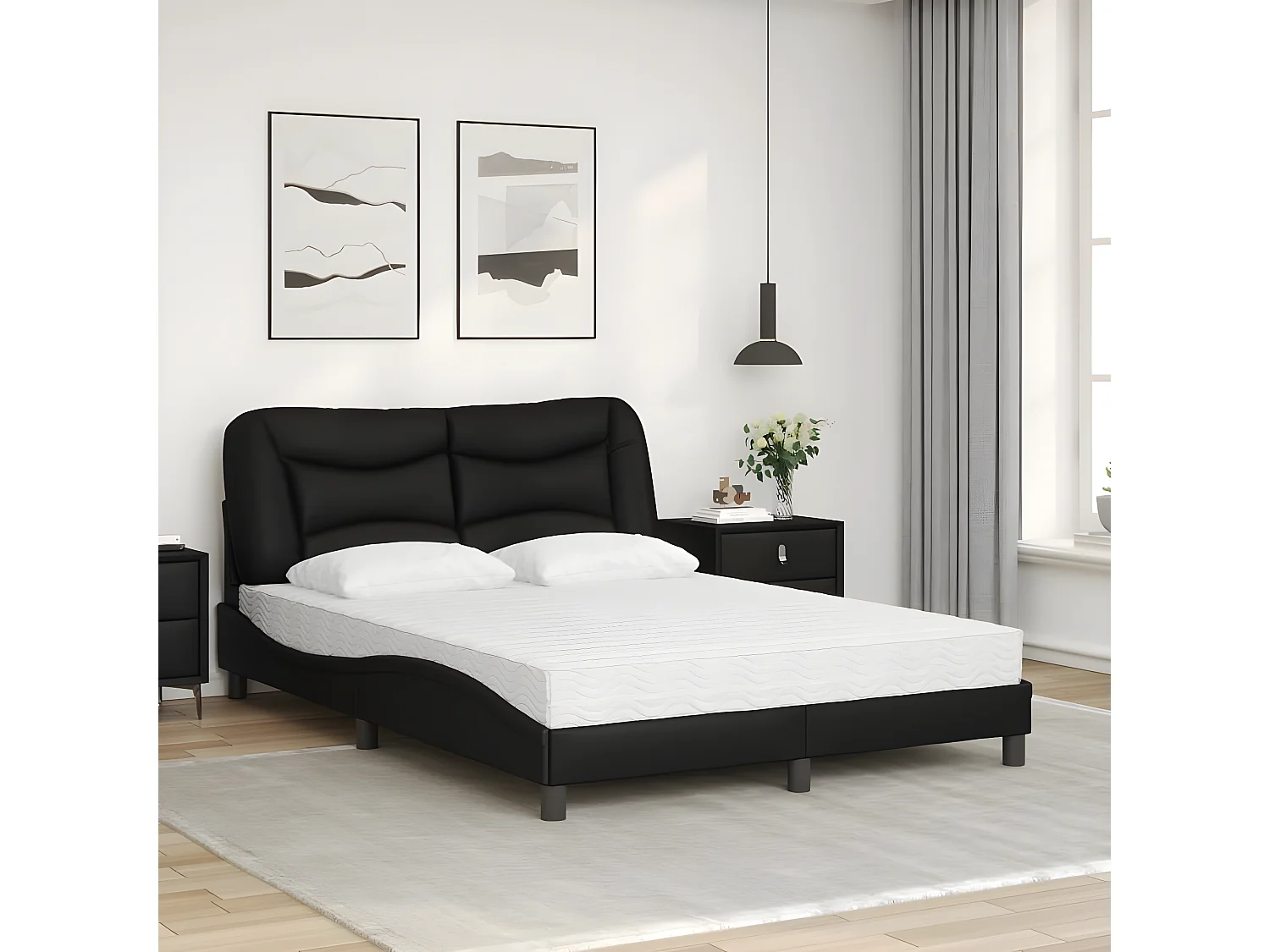Lit avec matelas noir 120x200 similicuir