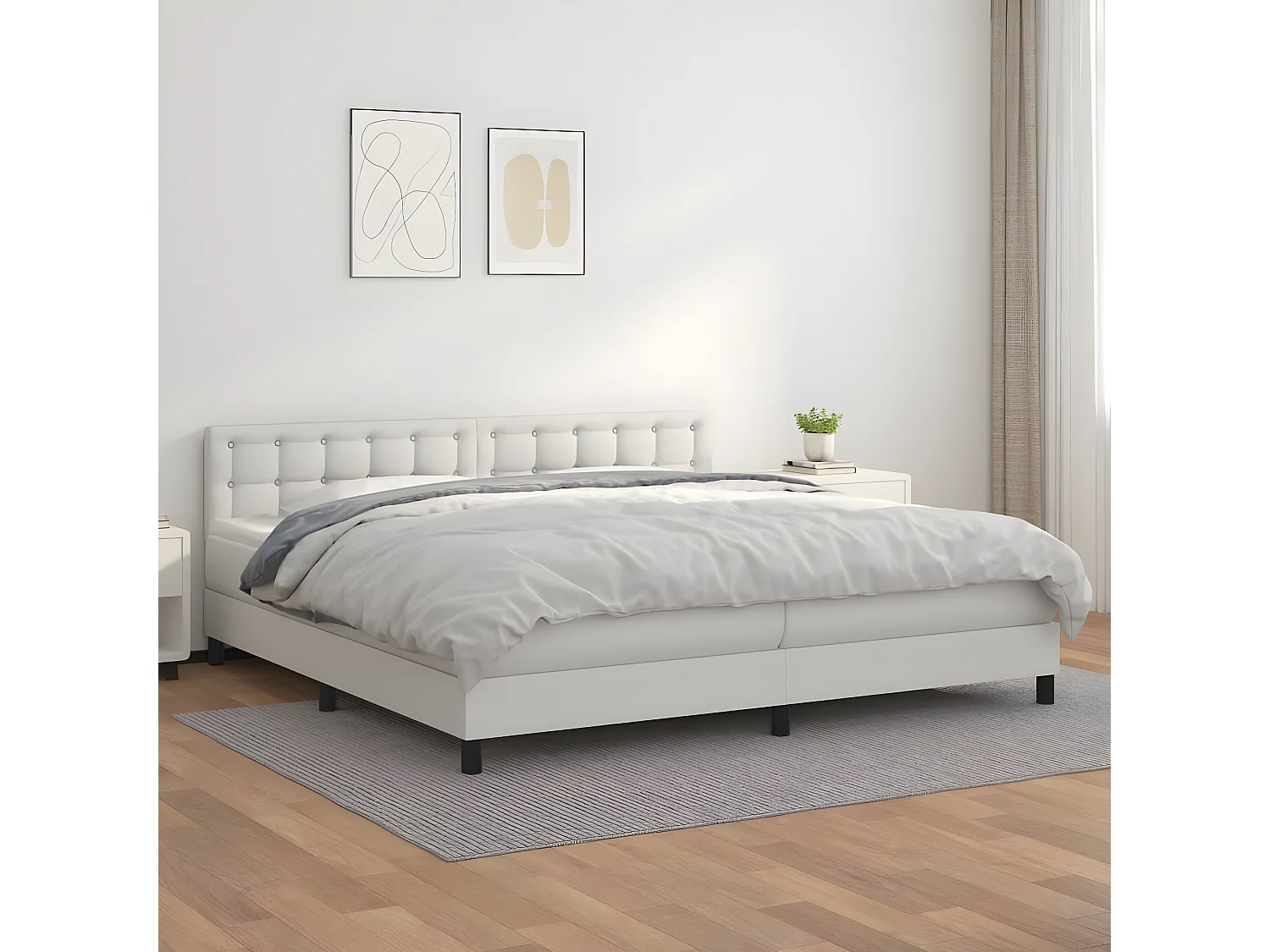 Sommier à lattes de lit avec matelas Blanc 200x200 Similicuir