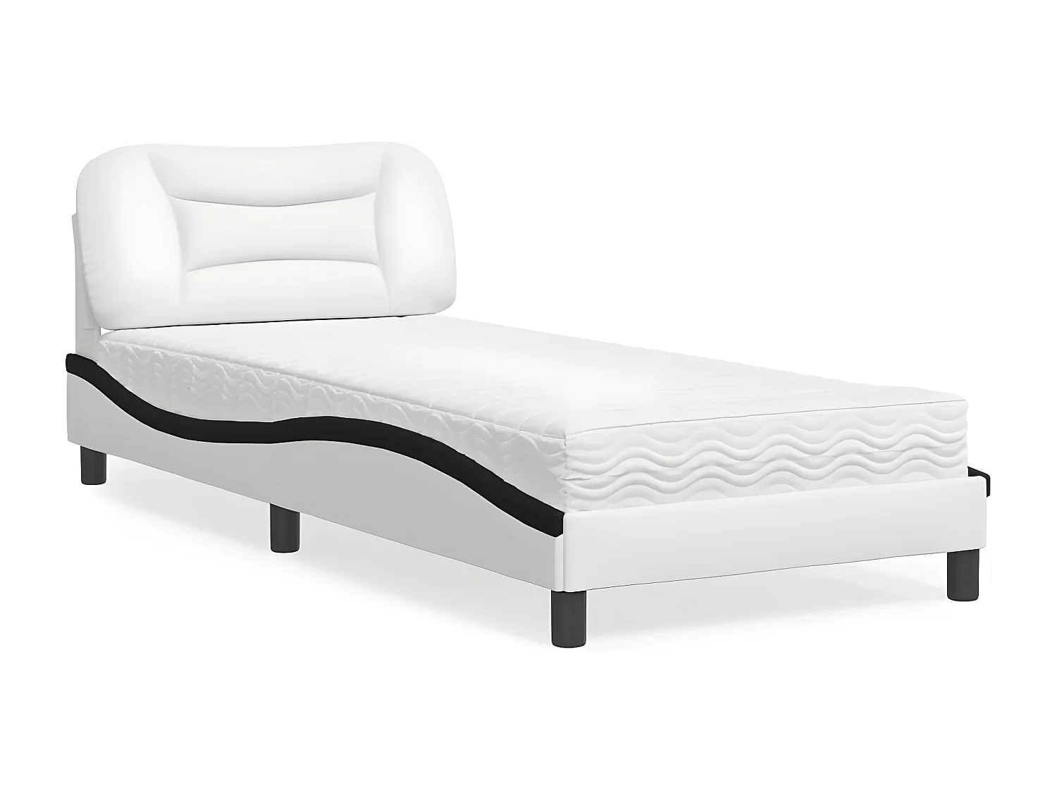 Lit avec matelas blanc et noir 80x200 similicuir