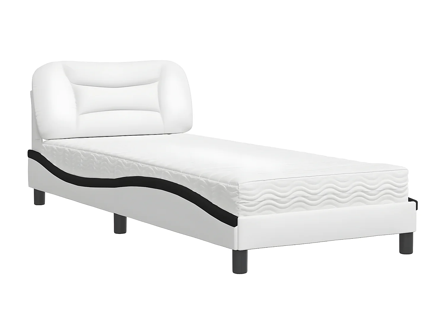 Lit avec matelas blanc et noir 80x200 similicuir