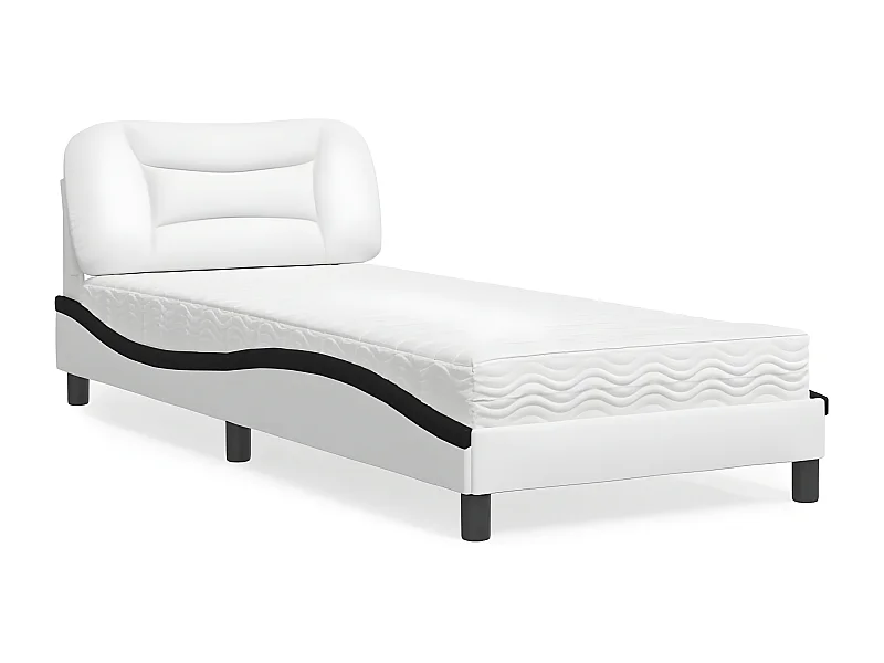 Lit avec matelas blanc et noir 80x200 similicuir