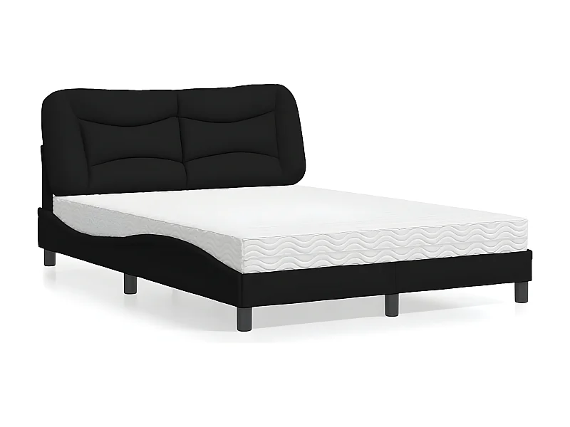 Lit avec matelas noir 140x200 tissu