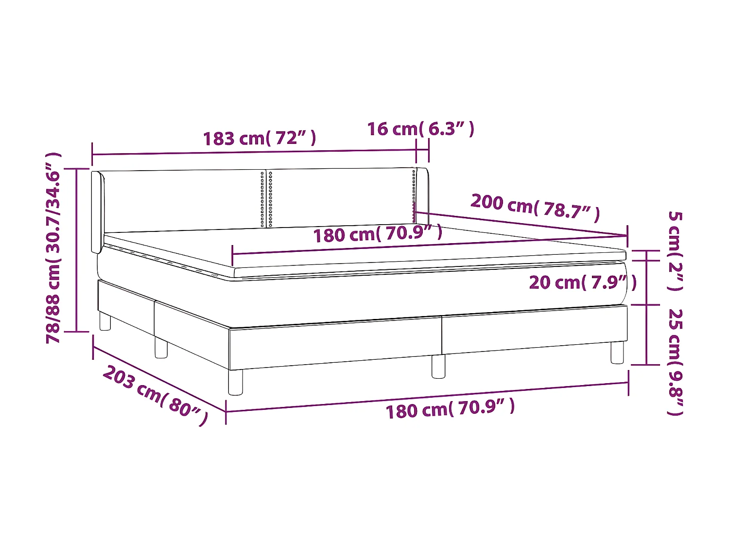 Sommier à lattes de lit avec matelas Gris clair 180x200 Tissu